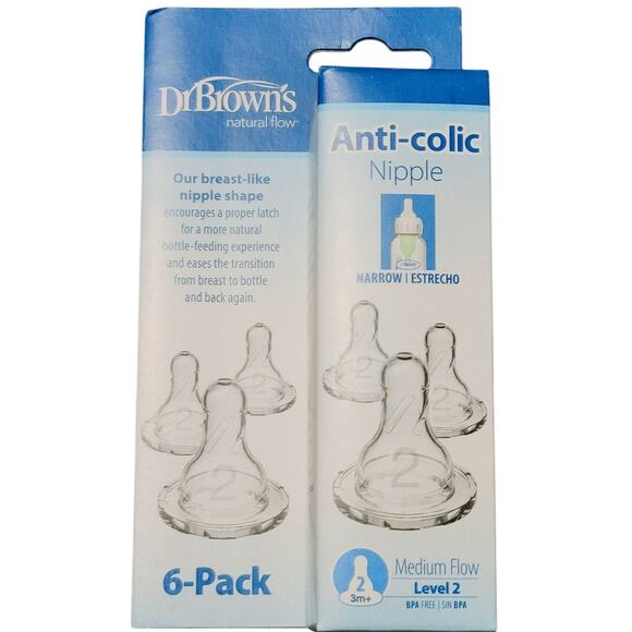 Dr. Browns Natural Flow Anti Colic Narrow Nipple 6 Pack Medium Flow Level 2 - Picture 1 of 4